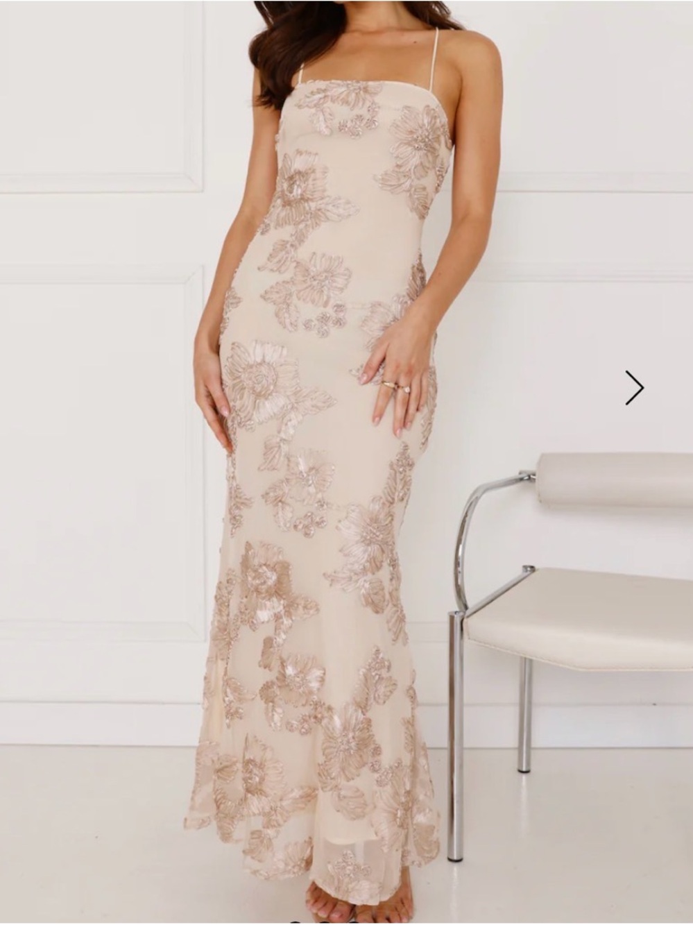 New Elegant Floral Sheer Slip Dress in Champagne - Picture 6 of 10